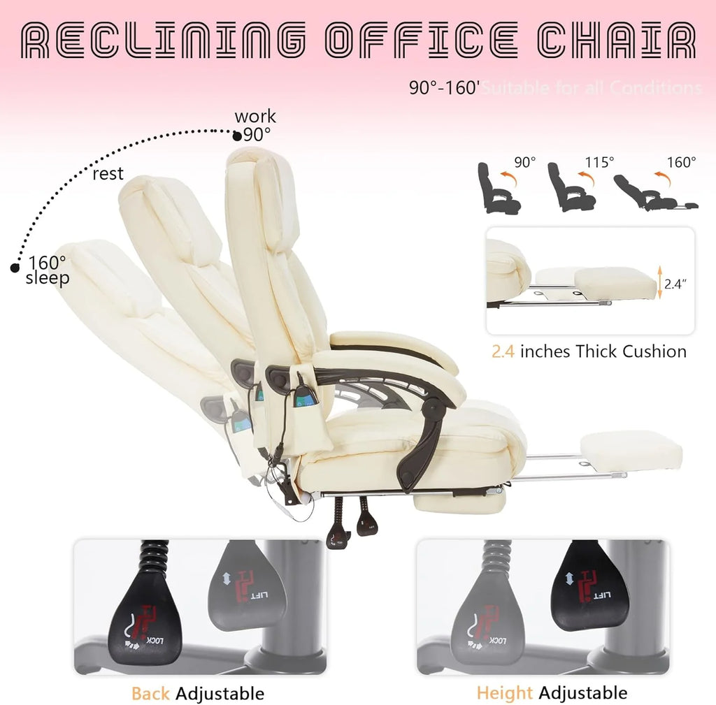 Massage Office Chair with Footrest 6 Point Vibration and Heating Home Executive Office Desk Chair