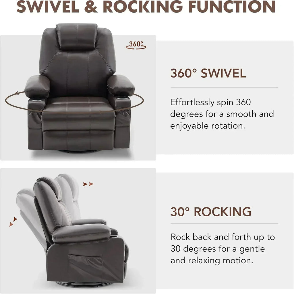 Large Swivel Rocking Recliner with Massage Function 360 Degree Swivel Rocking Single Sofa