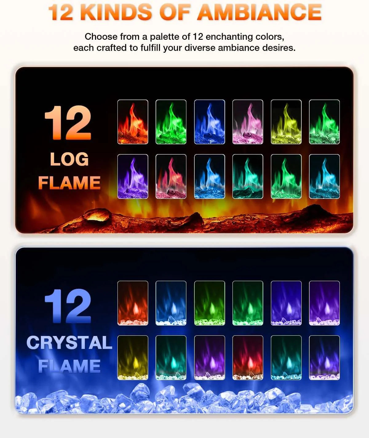 Electric Fireplace 60Inch,Wall Mounted Electric Fireplace Heater with Timer Inserts��TV Stand Touch Screen and Realistic Flame,Log Set,Crystal Flames 750 to 1500W��Remote for Living Room