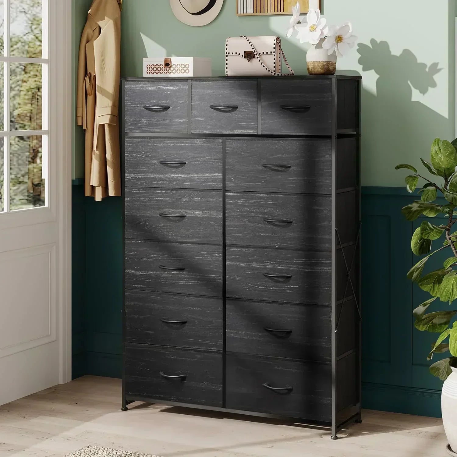 WLIVE Storage Organizer Unit with 13 Fabric Bins Storage Drawers Organizer with Steel Frame
