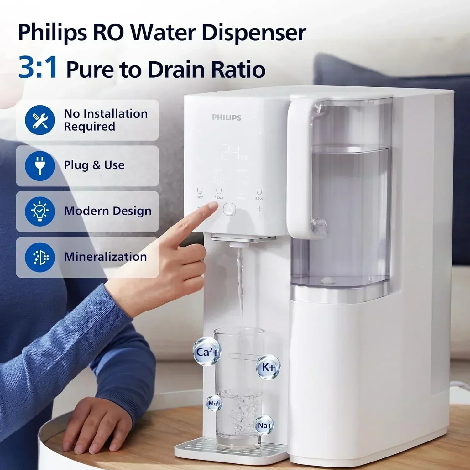 Reverse osmosis water filter countertop Philips 5-inch water filtration system purifier