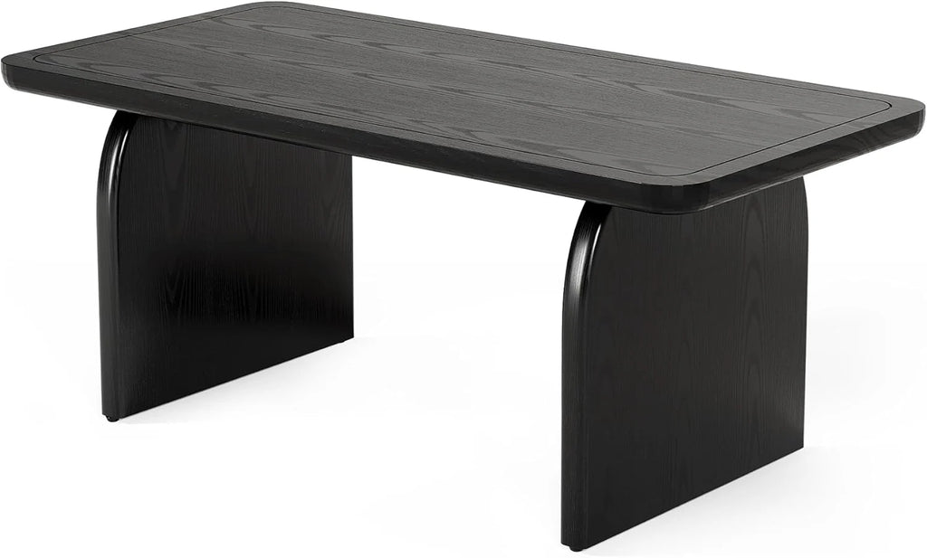 LITTLE TREE Farmhouse Coffee Table, 47 Inch Round Corner Wood Center Table, Rectangular Living Room Table, Modern Low Cocktail Tea Set