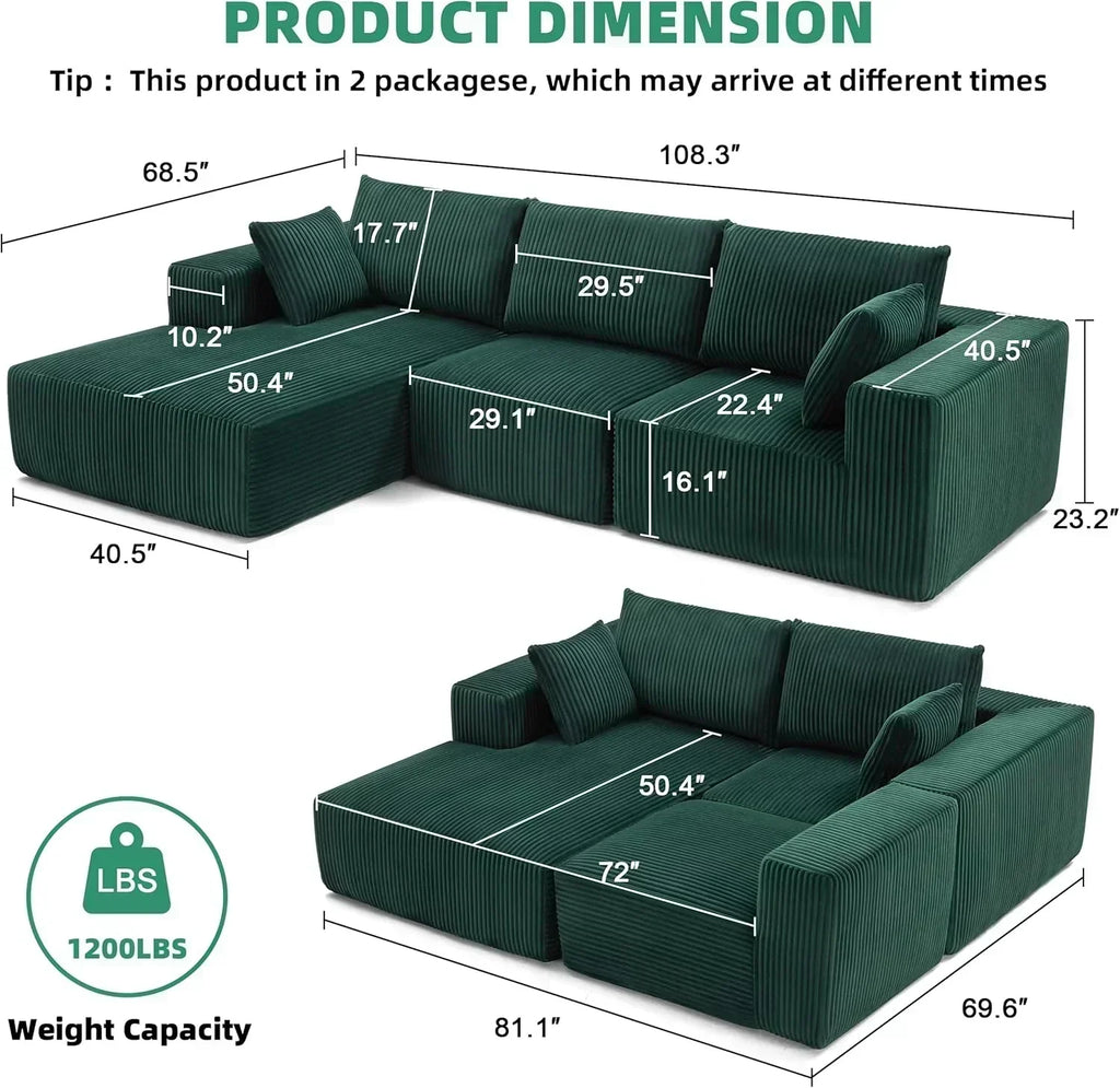 108-inch modular sofa cloud modular sofa with deep seat and reclining chair upholstered sofa