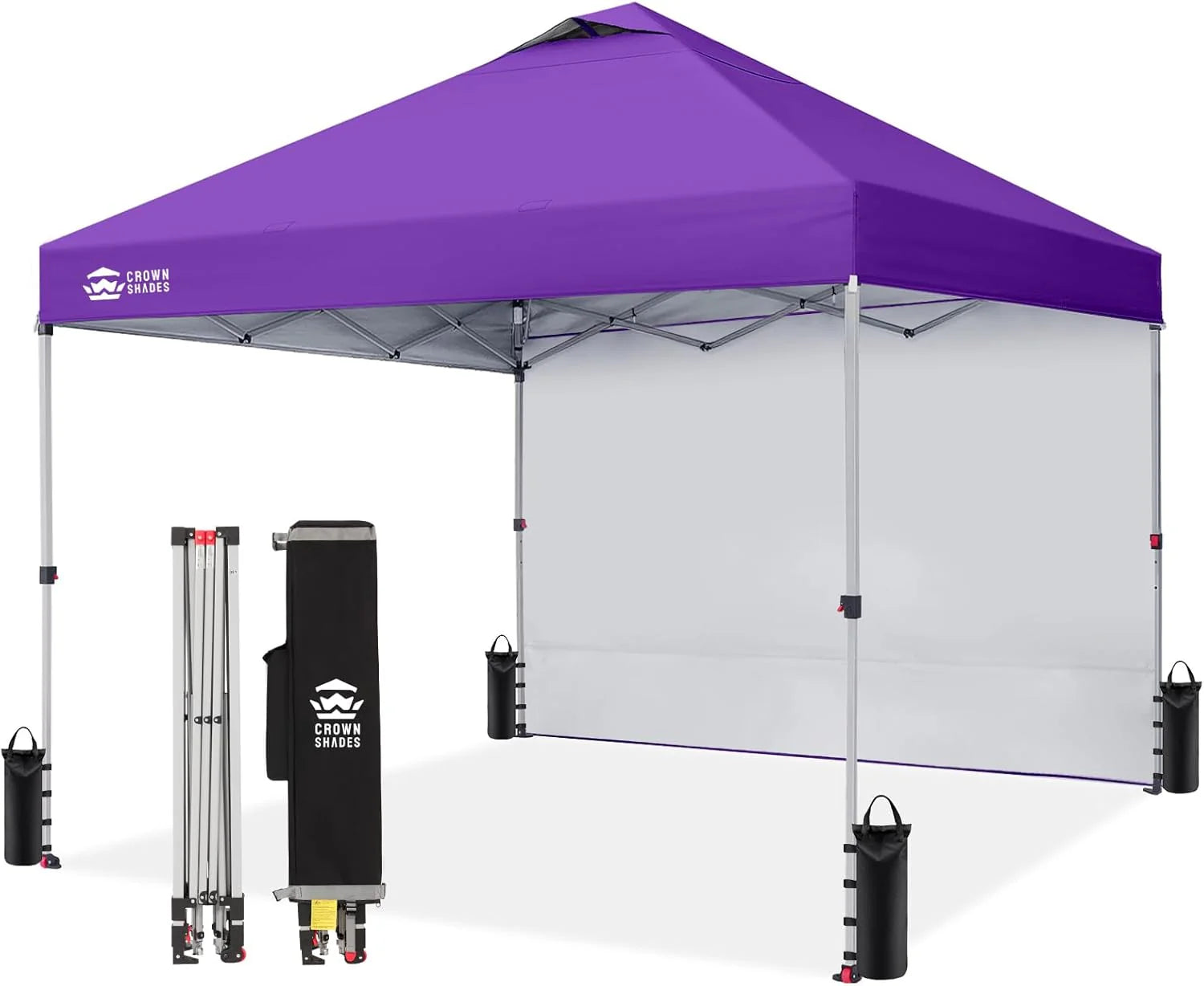 CROWN SHADES 10x10 Pop Up Canopy with 1 Side Wall - Beach Tent with One Push Setup - Outdoor Sun Shade for Events, Parties, Camping - Gazebo with STO-N-Go Cover Bag (White)