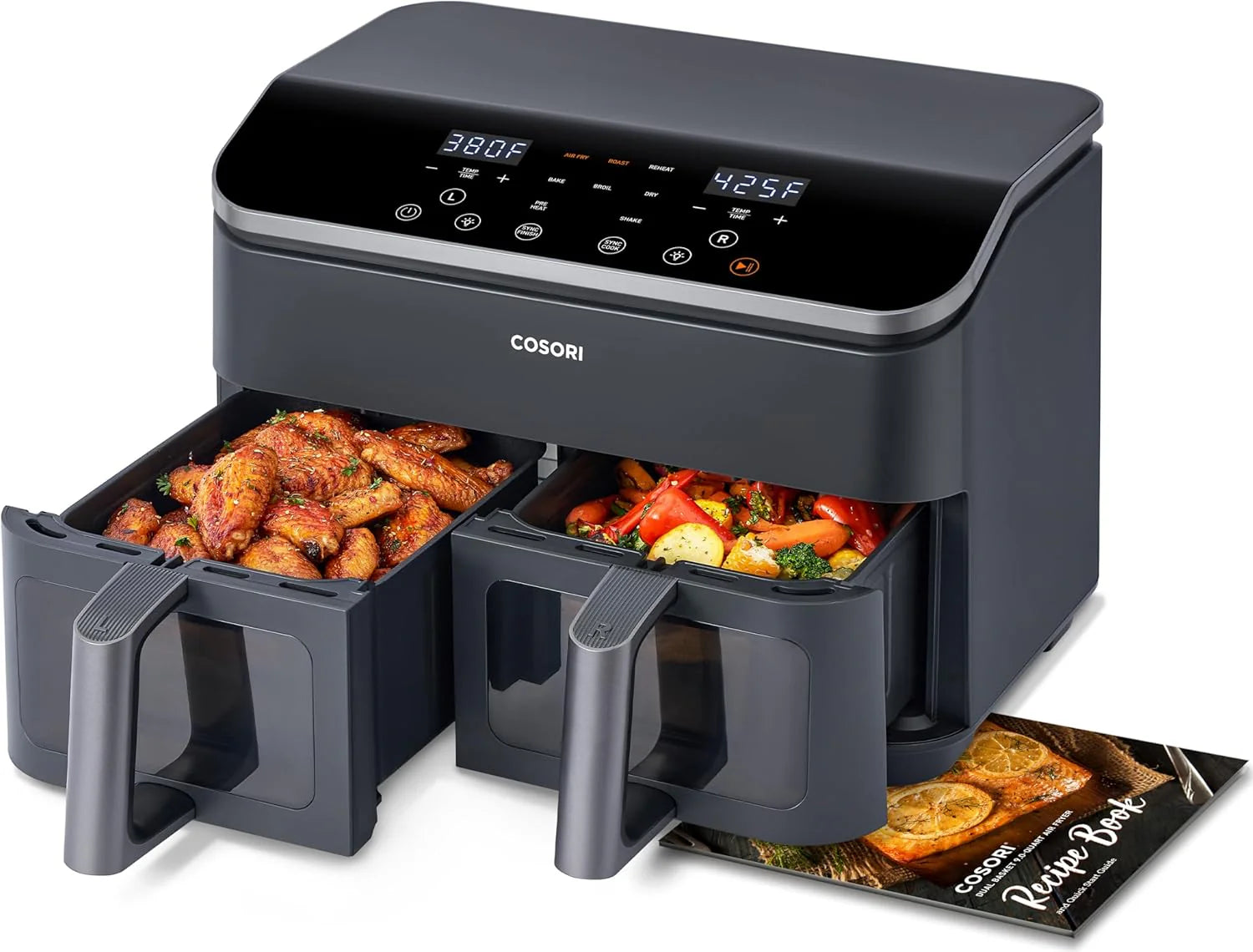 COSORI 9Qt 10-in-1 Dual Air Fryer Fresh Balanced Meals for Family Children Double Baskets