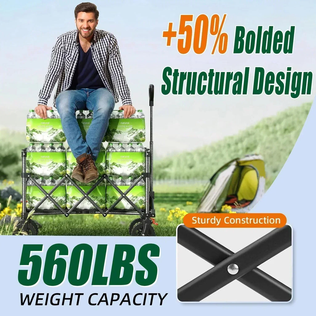 Foldable 4-wheel cart foldable 37 inches long 480 lb capacity heavy-duty beach cart