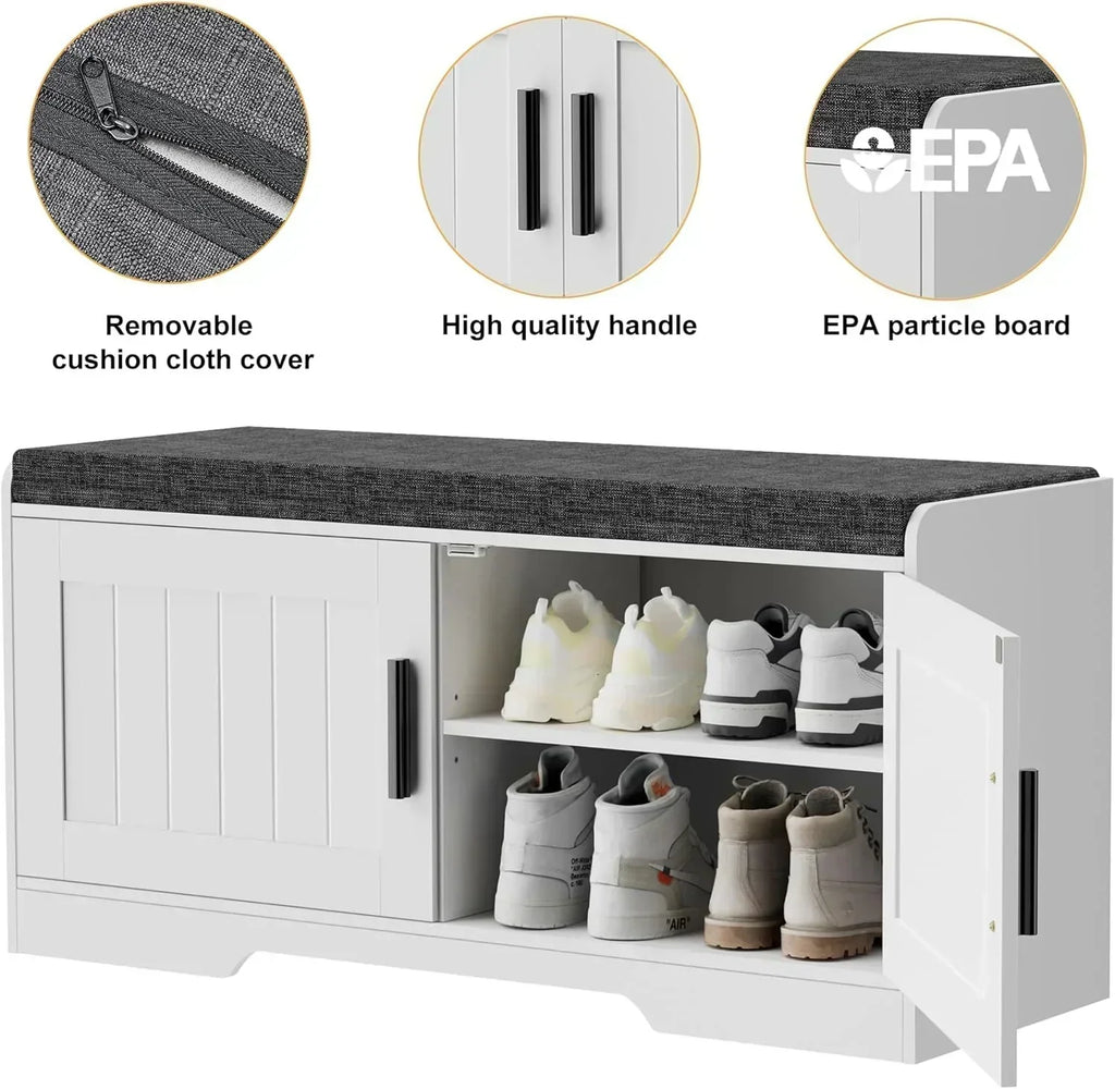2-Tier Storage Bench Shoe Bench with Thickened Padded Seat Cushion Entryway Bench