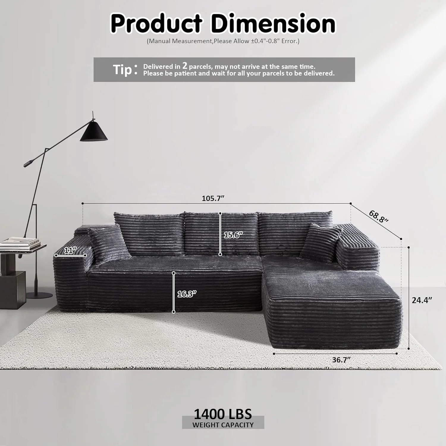 Ovios 104 Cloud Section Sofa L-shaped lounge chair, modern modular sofa