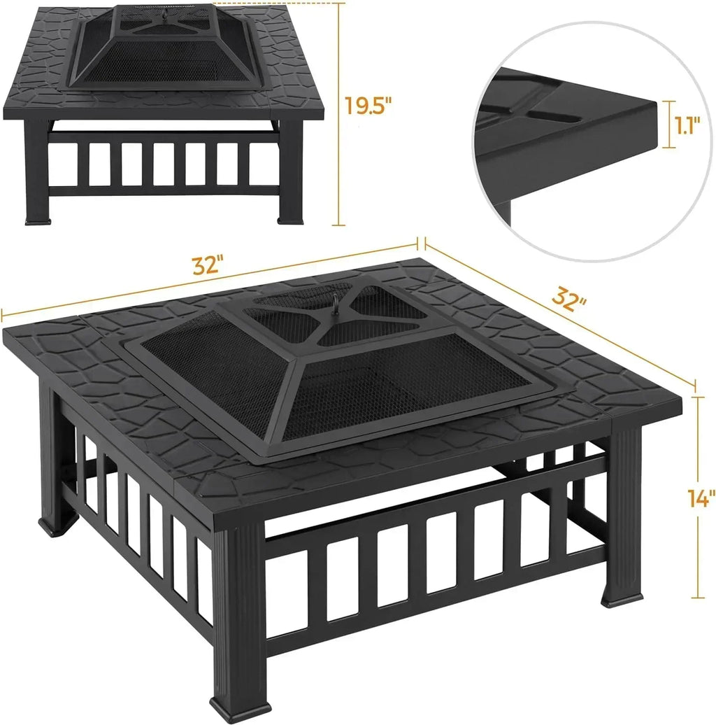 Yaheetech Multifunctional Fire Pit Table Square Metal Firepit Stove Backyard Patio Garden Fireplace