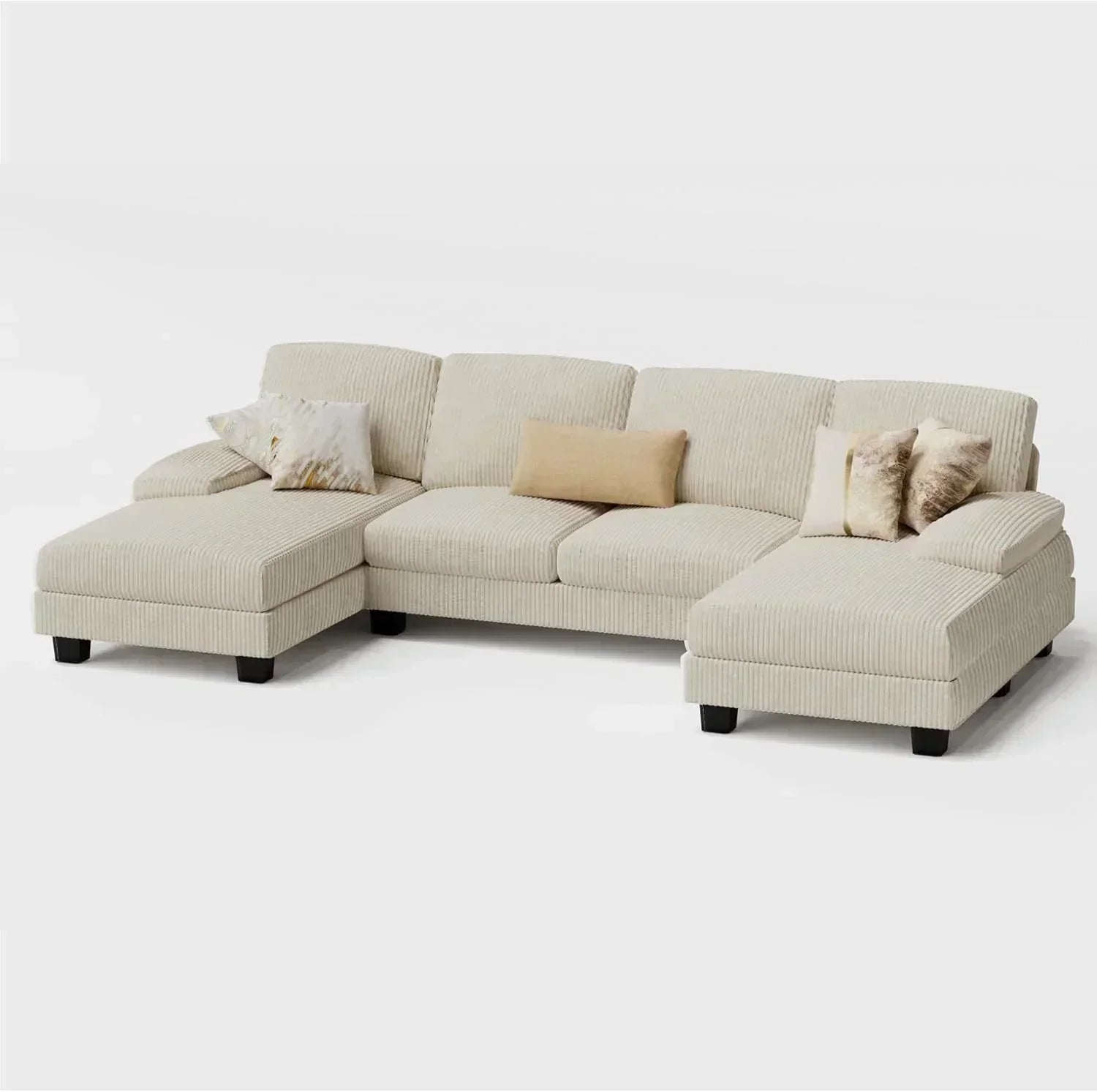 Furmax Sectional Couches for Living Room U-Shaped Sofa Couch Linen Fabric 4 Seat Sofa Set