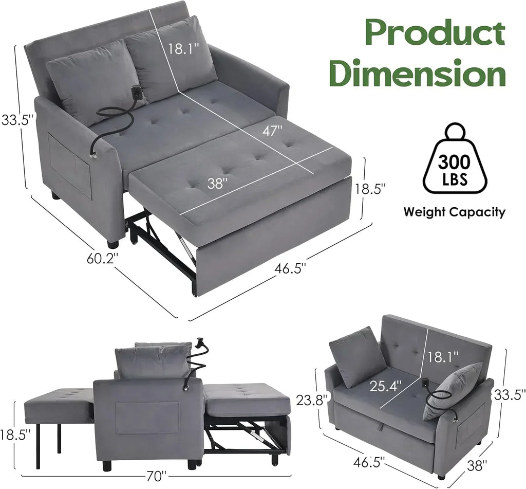 Sleeper Sofa Bed 3 in 1 Convertible Sleeper Couch Bed Pull Out Small Loveseat Sofa