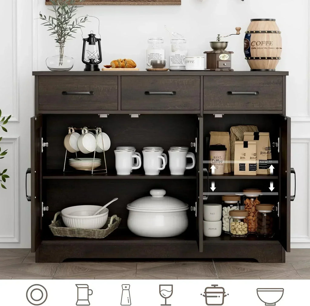 Modern farmhouse sideboard barn door buffet storage cabinet with drawers and shelves