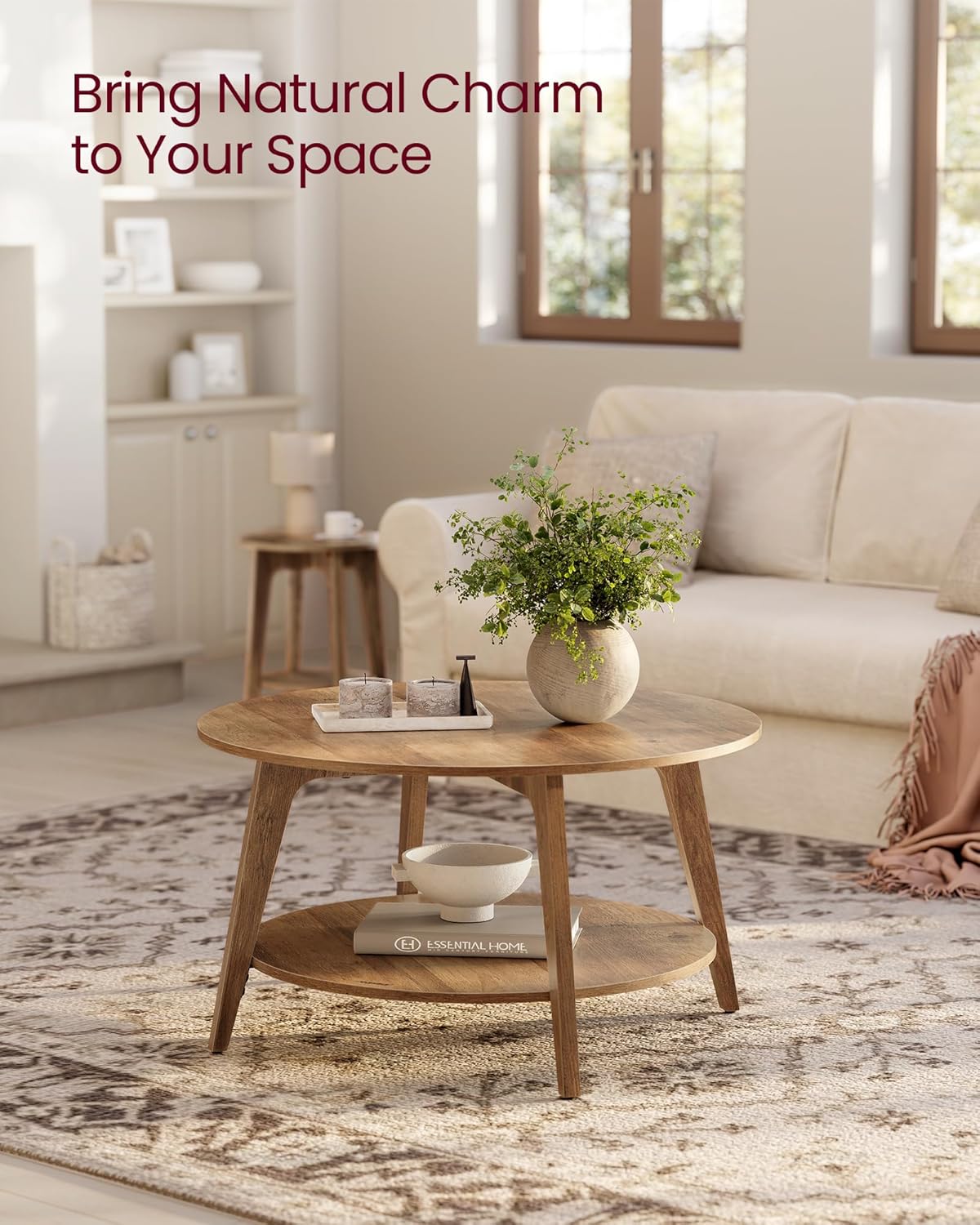 VASAGLE Round Coffee Table 2 Tier Coffee Table with Storage for Living Room 31.5 x 17.7 Inches