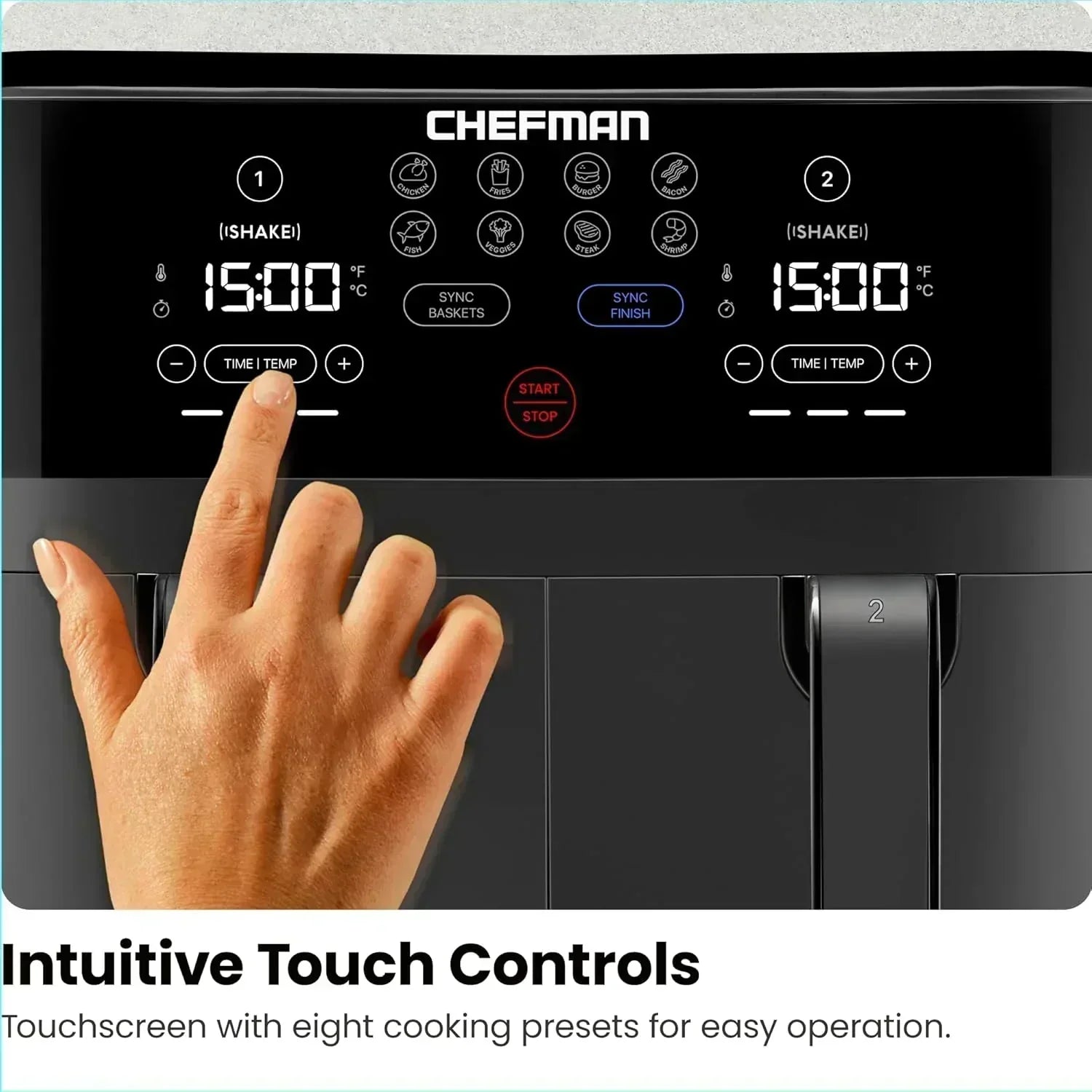 Chefman 6-Quart Dual Basket Air Fryer Digital Touchscreen Smart Sync Finish High-Frying