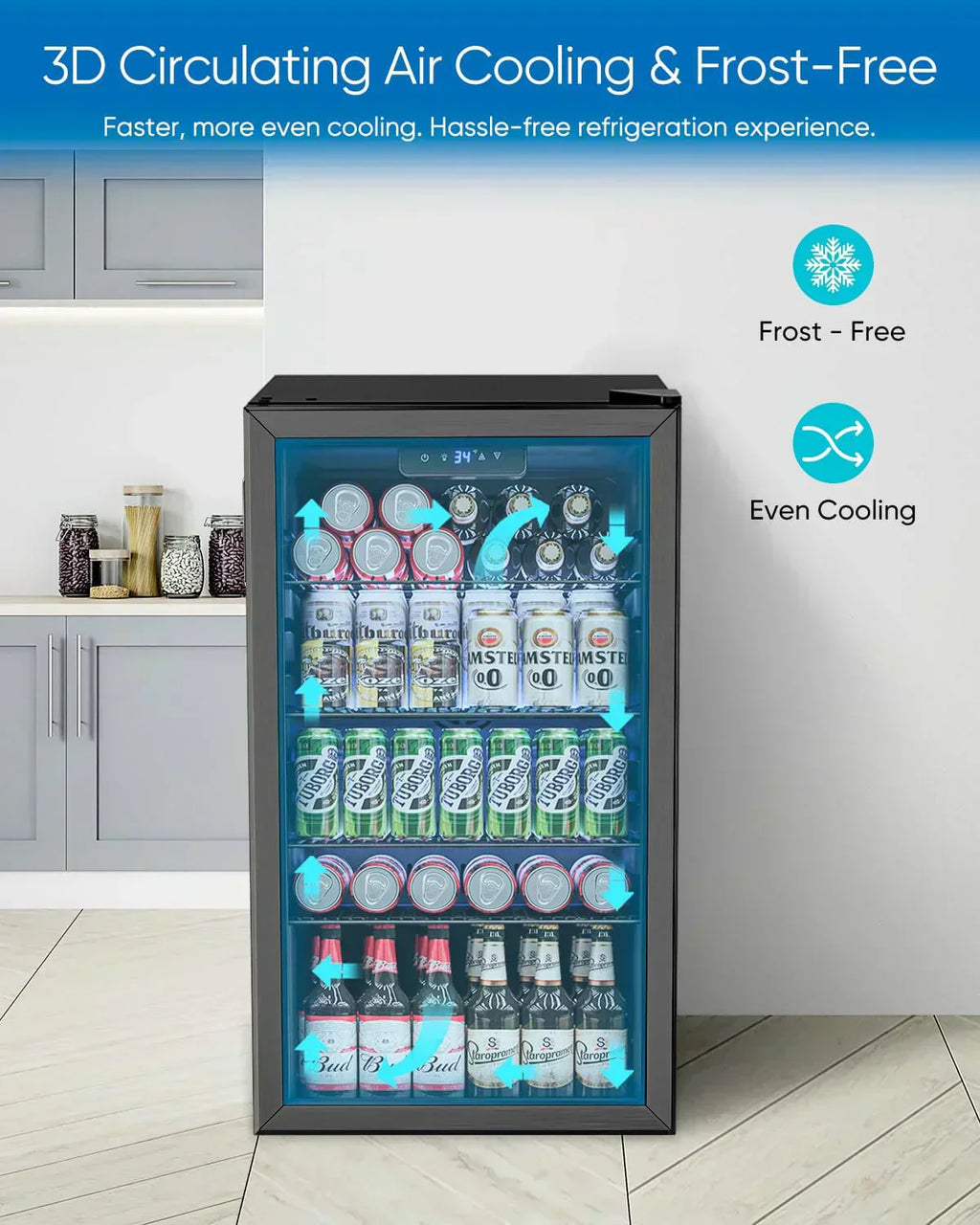 Beverage Refrigerator Cooler 126 Can Mini Fridge Glass Door for Drinks Soda Beer Wine Refrigerator