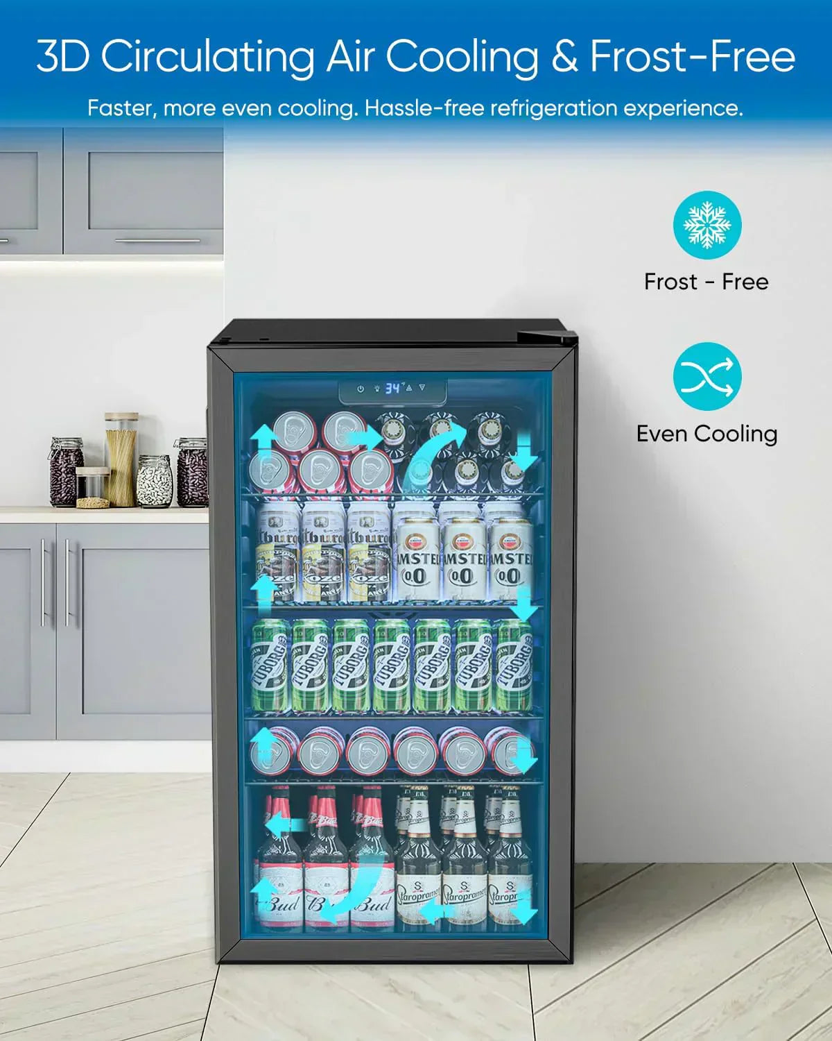 Beverage Refrigerator Cooler 126 Can Mini Fridge Glass Door for Drinks Soda Beer Wine Refrigerator