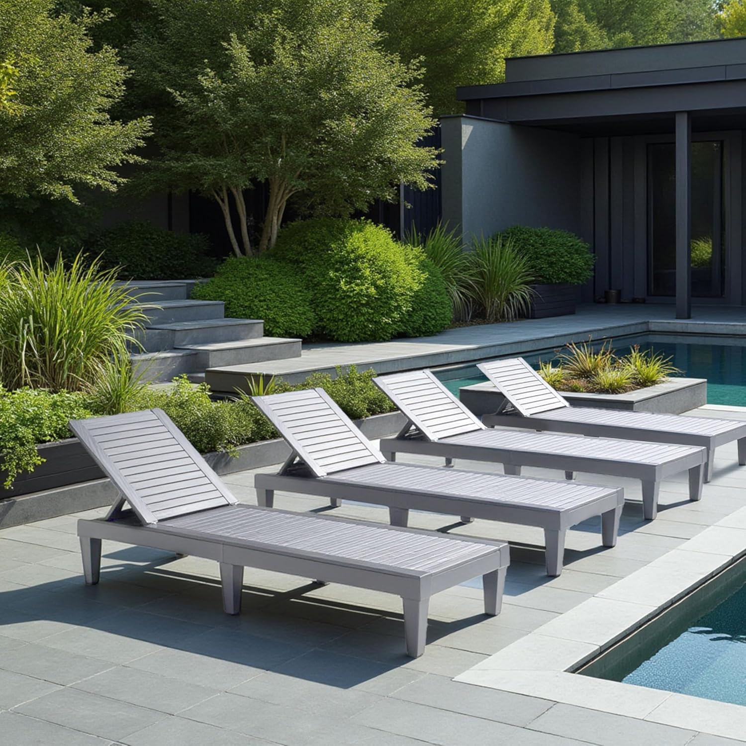 Patio Chairs Black Chaise Lounge Chair Outdoor 5-Position Adjustable Sun Tanning Chair
