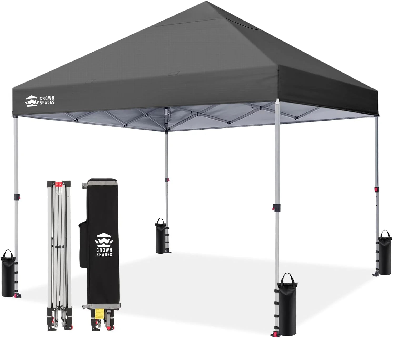 Crown Shades 10x10 Pop Up Canopy - Beach Tent with One Push Setup - Outdoor Sun Shade for Events, Parties, Camping - Gazebo with STO-N-Go Cover Bag, Silver Coated Top, 3 Height& 4 Sand Bags, Yellow