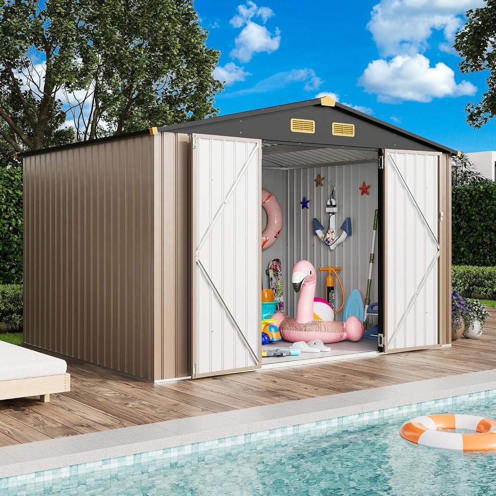 IRONCK 10x8FT Outdoor Storage Shed with Breathable Vent, Galvanized Steel Metal Tool Shed