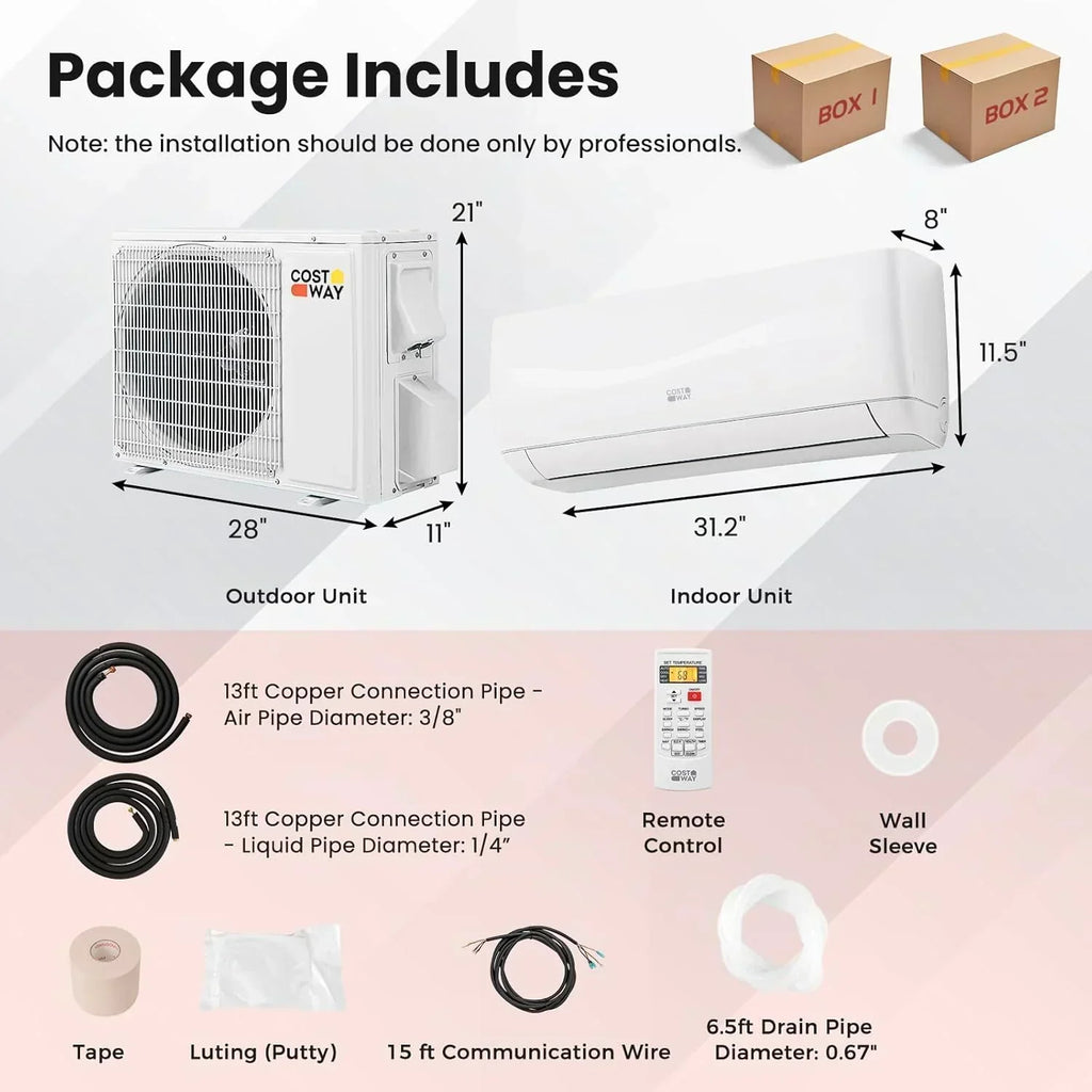 COSTWAY 12000BTU Mini Split Air Conditioner Heater 20 SEER2 115V Wall-Mounted Ductless