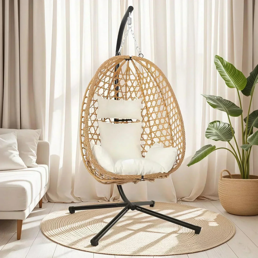 Egg Chair with Stand Patio Wicker Hanging Chair Hammock Swing Chair 350LBS Capacity for Bedroom