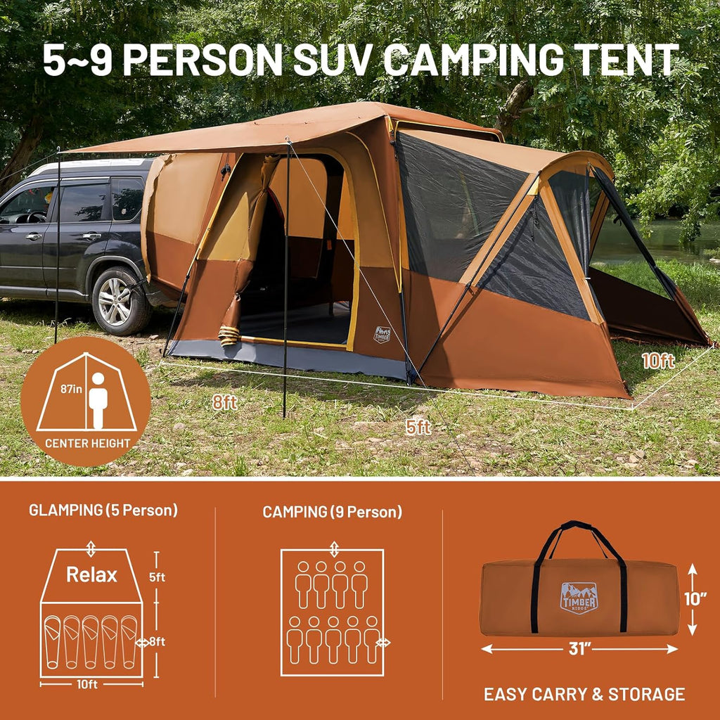 TIMBER RIDGE 5-9 Person SUV Tent with Screen Porch and Awning for Family Camping Weather Resistant