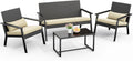 Ahomly 4-Piece Outdoor Wicker Patio Furniture Set with Deep Seating Cushions and Table for Balcony, Backyard, and Porch (Gray)