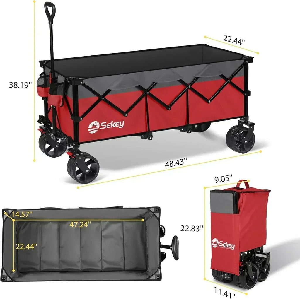 Sekey 48 Inch Long Foldable Extended Travel Cart 440 Lbs Folding Multi-Purpose Garden Cart