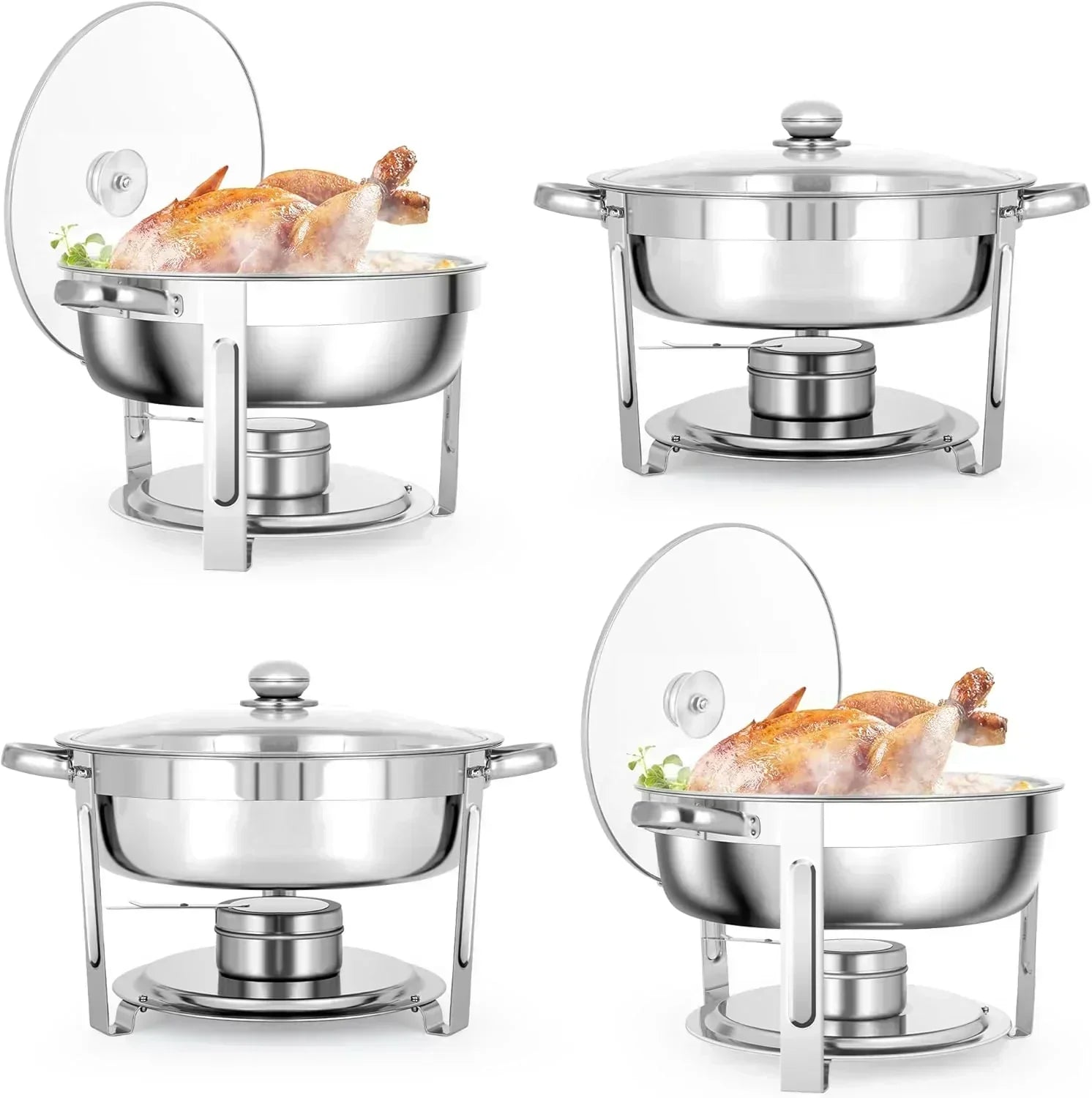 5 QT Chafing Dishes 4 Pack Premium Stainless Steel Complete Set Round Chafing Dish Buffet Set
