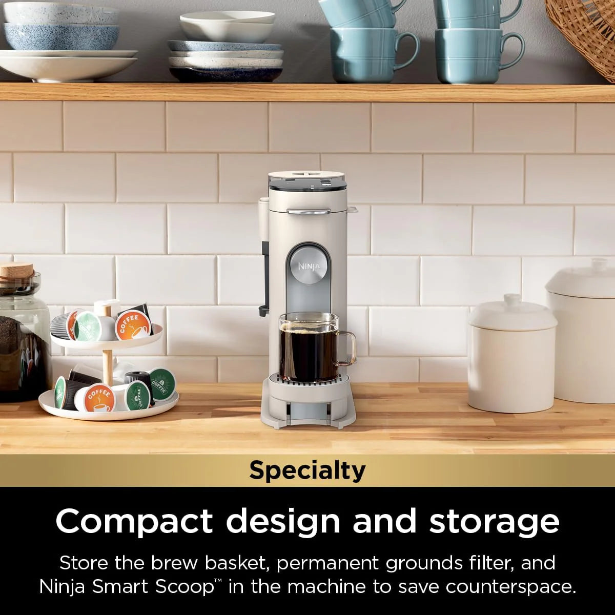 Ninja Pod & Grounds Single-Serve Coffee Maker 56-oz. Reservoir Stone PB051ST