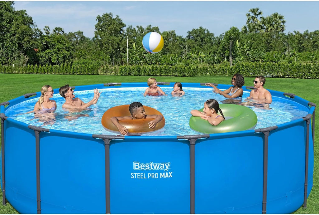 Steel Pro MAX 14 Foot x 48 Inch Round Metal Frame Above Ground Outdoor Swimming Pool Set