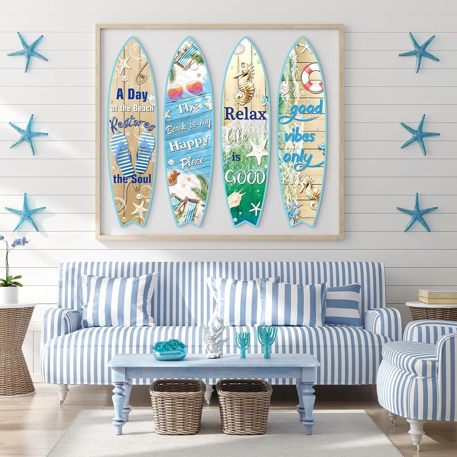 Blulu 4 Pcs Surfboard Wall Decor Surfboard Wall Hanging Sign Wooden Beach Decoration Summer Theme Decor Hawaiian Luau Party Decoration for Home Bar Aloha Tropical Birthday Party(Tiki)
