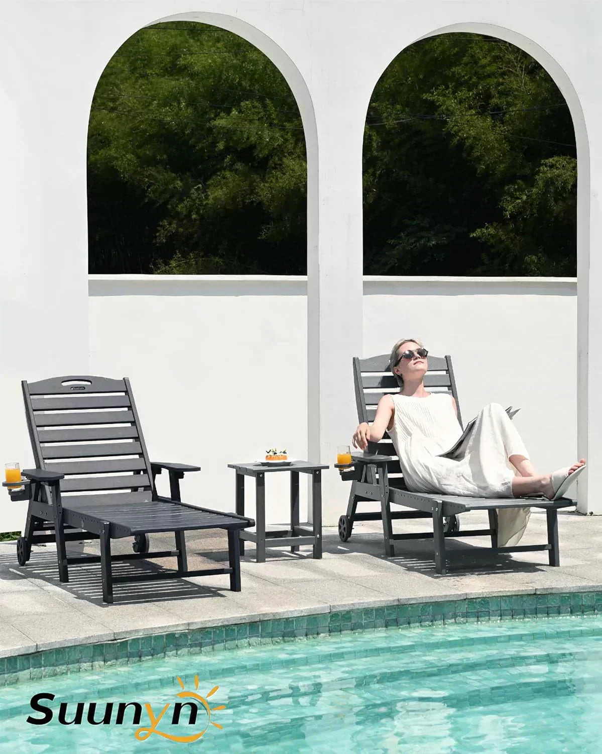 Lounge Chair Outdoor Chaise Lounge HDPE 6-Position Outdoor Chaise Lounge Patio Lounge Chair