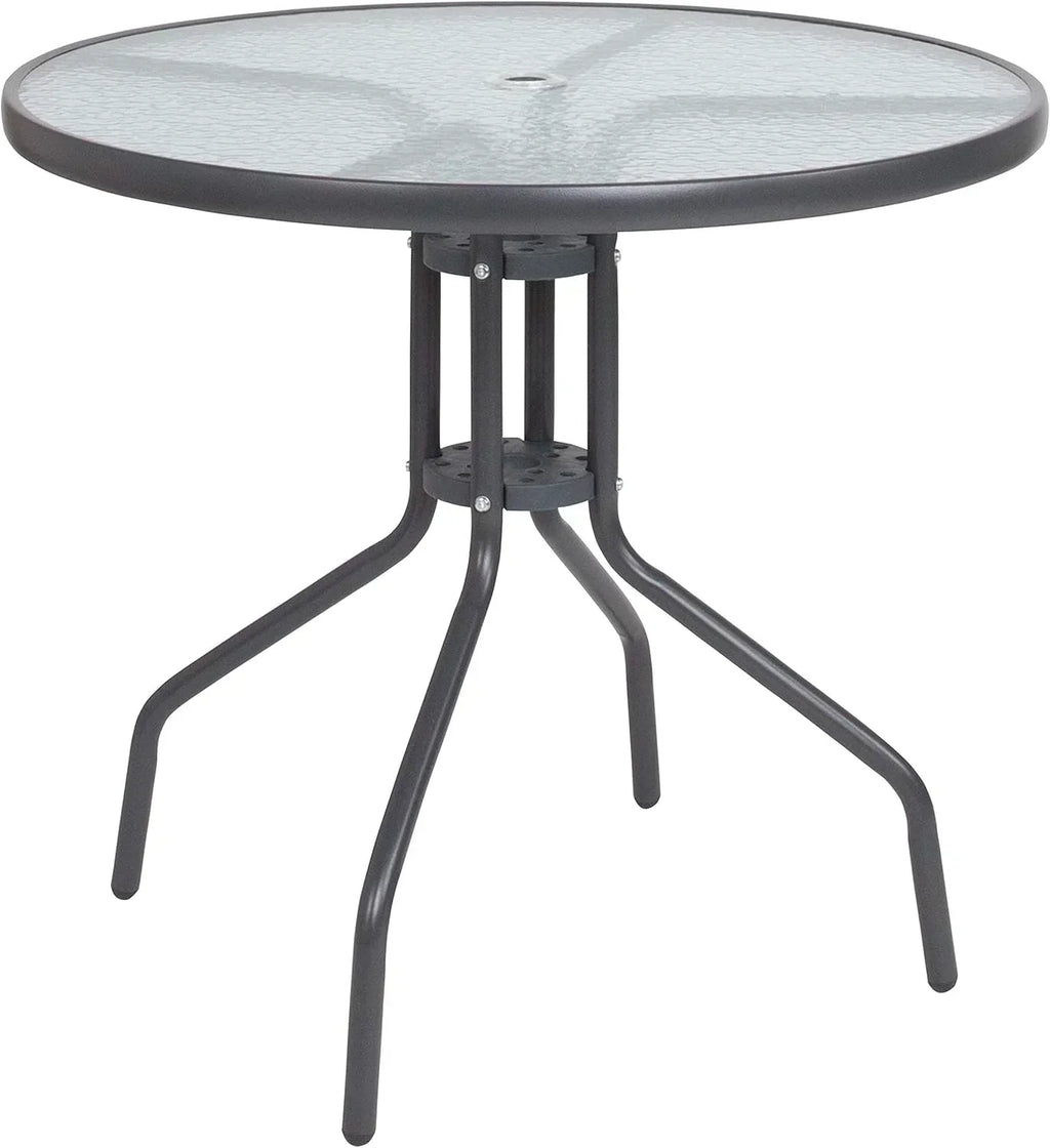EMMA + OLIVER 6 Piece Brown Patio Garden Set with Umbrella Table Set of 4 Folding Chairs