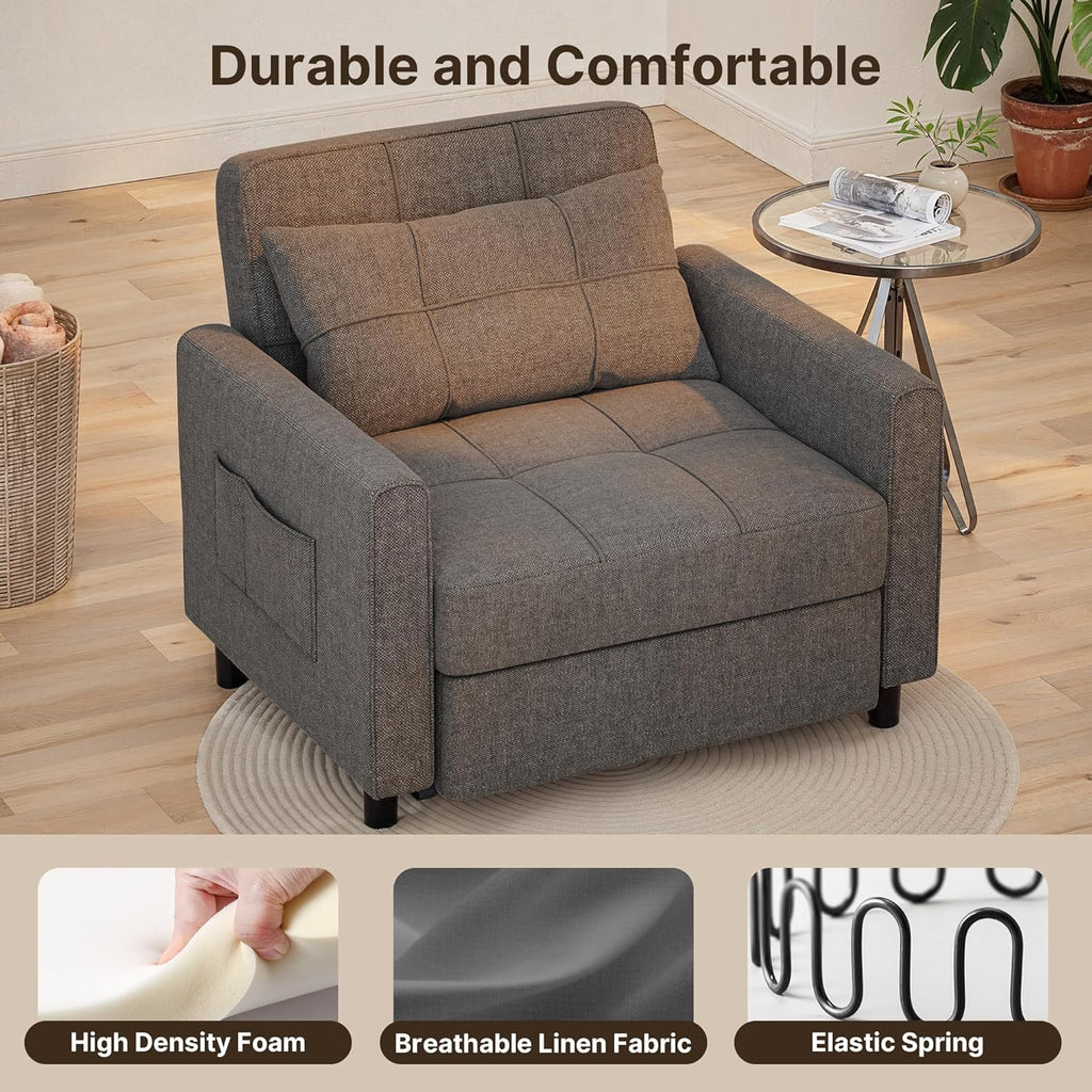 Sofa Bed Chair 3 in 1 Convertible Pullout Single Sleeper Chair Bed Spacious Multifunctional Sofa