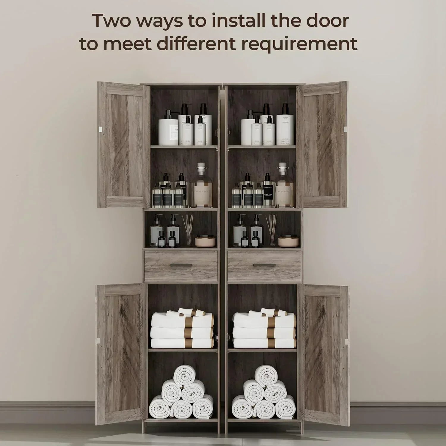 Homhedy 67 H Tall Bathroom Storage Cabinet with 2 Barn Doors and 1 Drawer Narrow Storage Unit