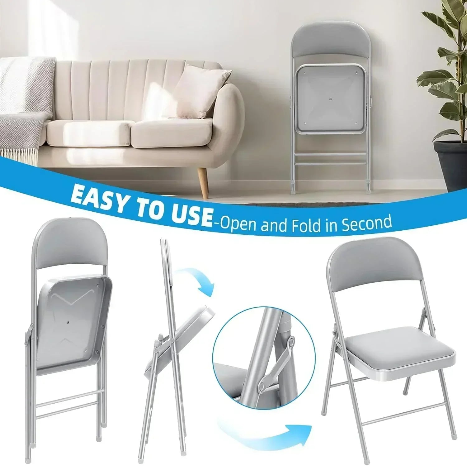 6 Pack Black Folding Chairs with Leather Chairs Events Office Wedding Party Upholstered Chairs