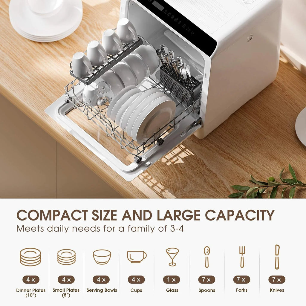 NOVETE Portable Countertop Dishwashers, Compact Dishwashers with 5L Built-in Water Tank & Inlet Hose