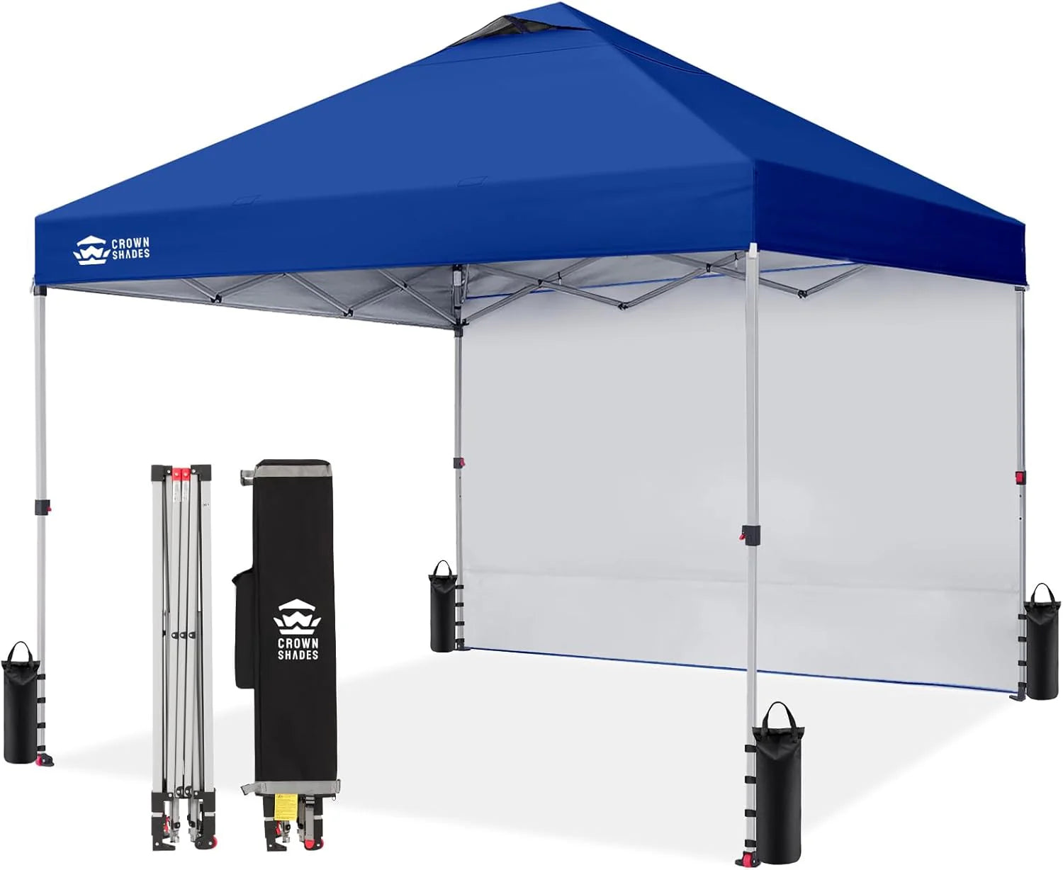 CROWN SHADES 10x10 Pop Up Canopy with 1 Side Wall - Beach Tent with One Push Setup - Outdoor Sun Shade for Events, Parties, Camping - Gazebo with STO-N-Go Cover Bag (White)