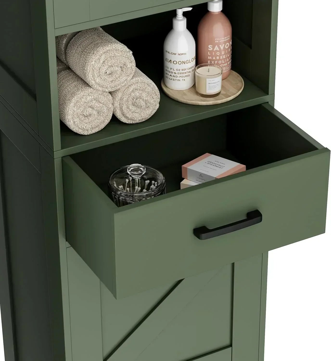 Homhedy 67 H Tall Bathroom Storage Cabinet with 2 Barn Doors and 1 Drawer Narrow Storage Unit