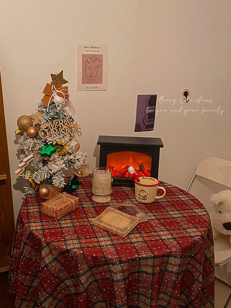 Britische Vintage-Weihnachtstischdecke mit rotem Karomuster, wasserfester Bezug f��r Feiertags-Couchtische