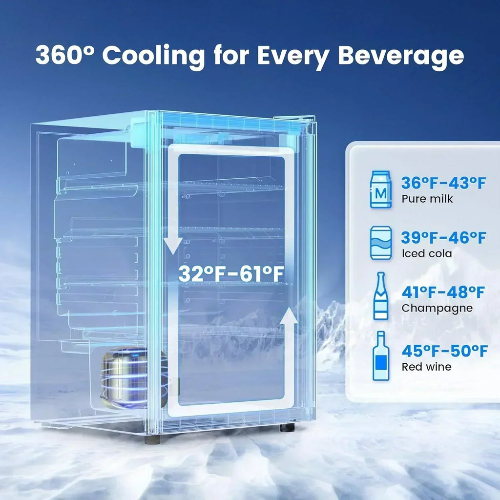 Beverage Refrigerator Cooler 126 Can Mini Fridge Glass Door for Drinks Soda Beer Wine Refrigerator