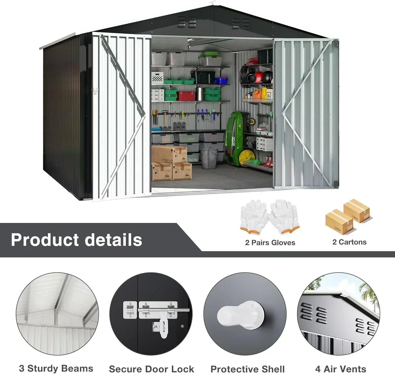 Polar Aurora 8 x 12 FT Outdoor Storage Shed Metal Garden Shed with Updated Frame Structure