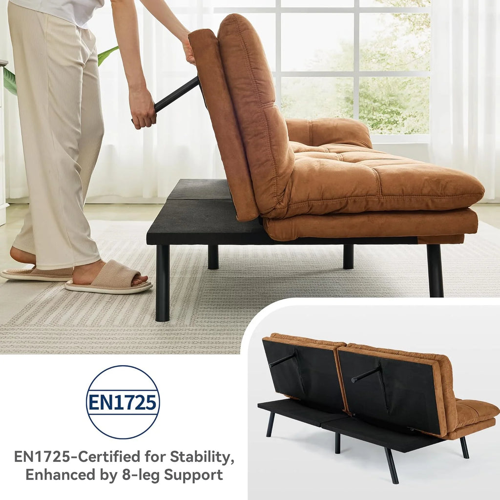 Amazon Basics Brown Loveseat,Convertible Couch Memory Foam Futon Sofa Bed Modern Sleeper Sofa for Small Compact Living Room,Office,Apartment, Linen Fabric