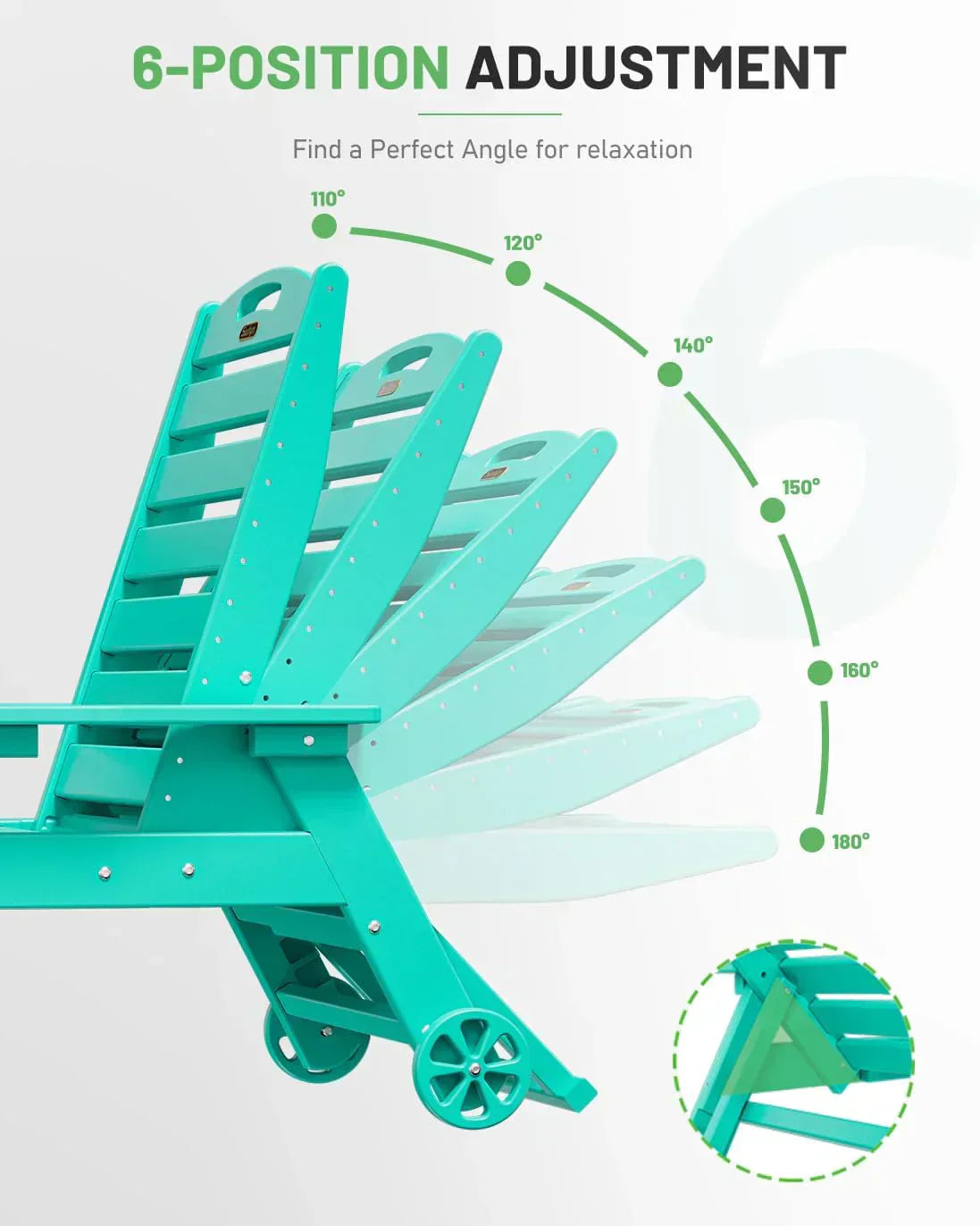 Lounge Chair Outdoor Chaise Lounge HDPE 6-Position Outdoor Chaise Lounge Patio Lounge Chair
