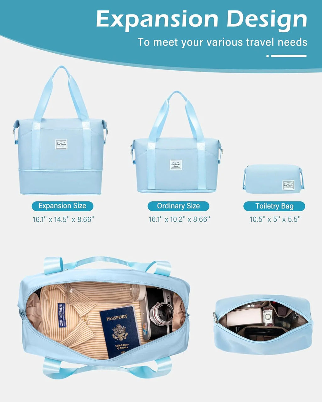 LONG VACATION 6 Piece Luggage Set Carry on Suitcase with ABS+PC hardshell, Spinner Wheels & YKK Zipper TSA Lock