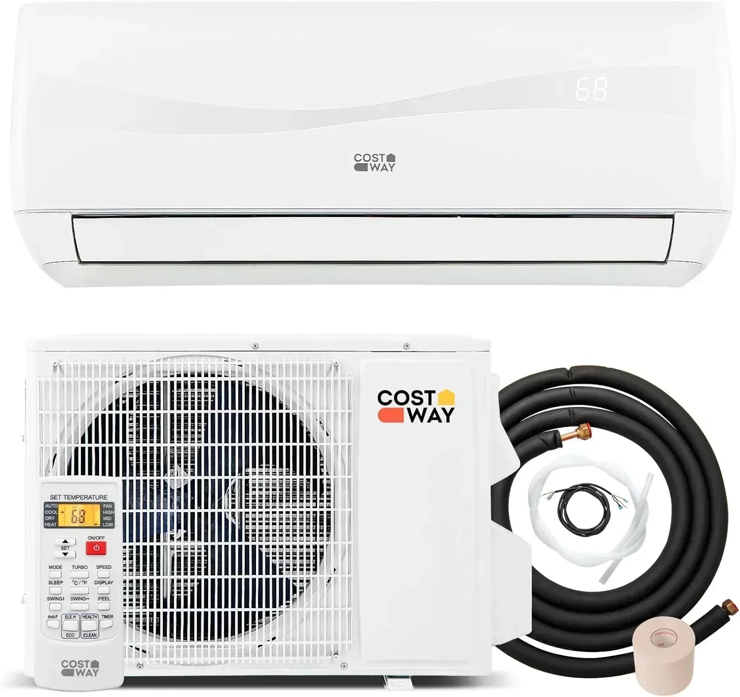 COSTWAY 12000BTU Mini Split Air Conditioner Heater 20 SEER2 115V Wall-Mounted Ductless