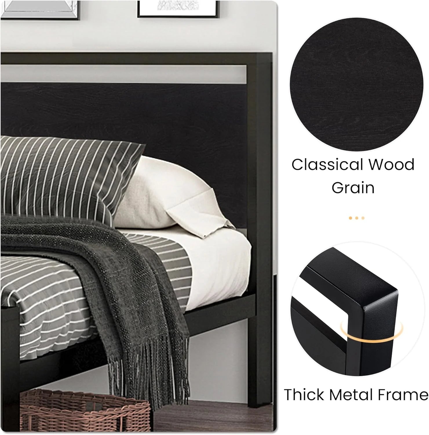 SHA CERLIN 14 Inch Full Size Metal Platform Bed Frame with Wooden Headboard and Footboard