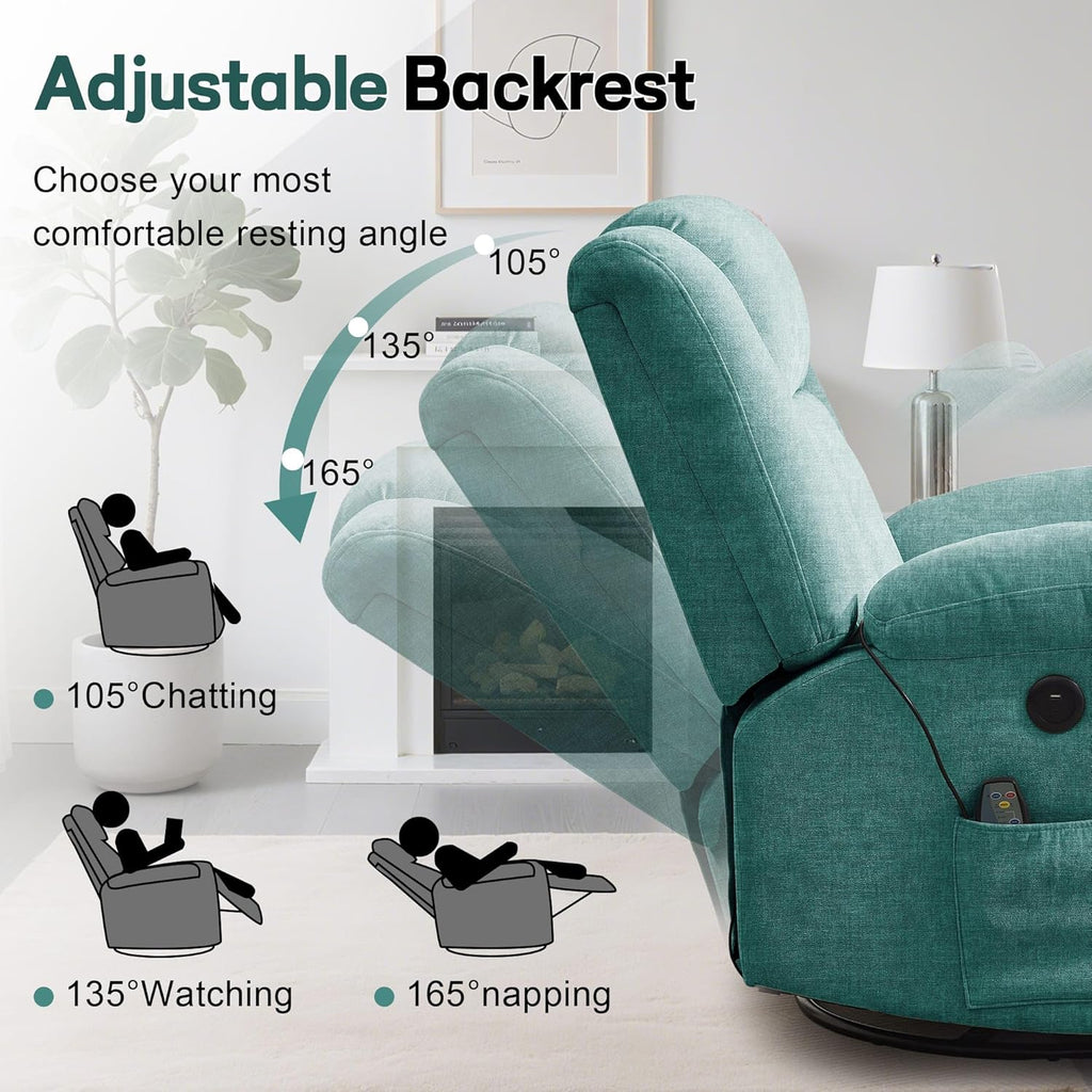 Rocker Recliner, Glider Recliner Chairs for Adults, 360�� Swivel Rocking Chair with Massage and Heating, Nursery Chair