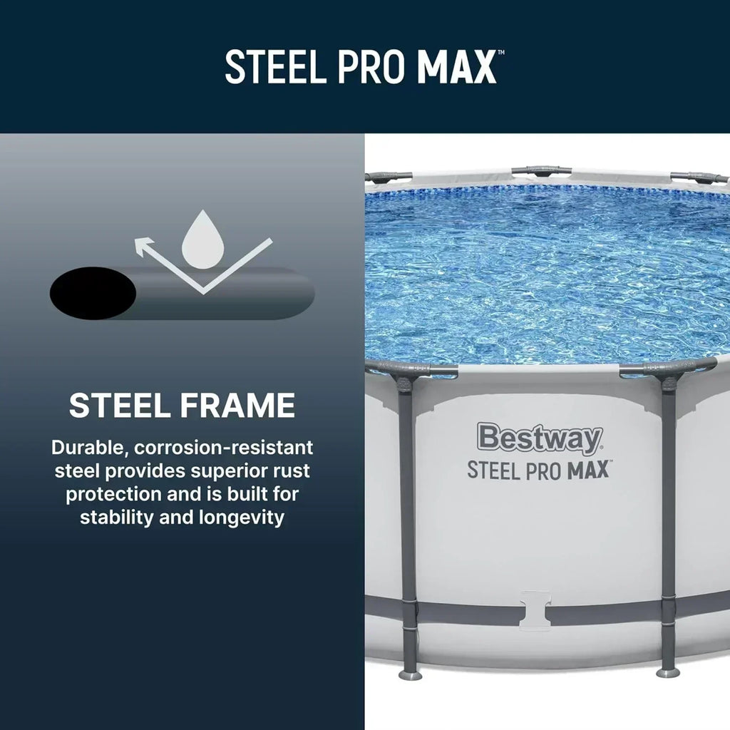 Steel Pro MAX 14 Foot x 48 Inch Round Metal Frame Above Ground Outdoor Swimming Pool Set